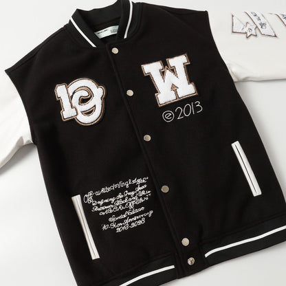 Off White Jacket Spring Autumn OW Witch Group Towel Embroidered Baseball Jacket Jacket