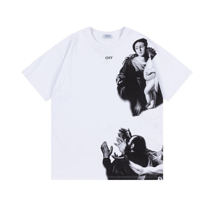 Off White T Shirts OW Madonna Oil Pattern Crew Neck Short Sleeves