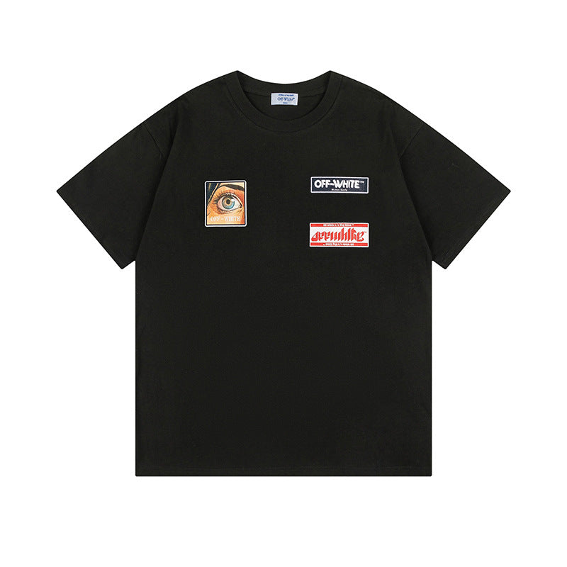 Off White T Shirts OW Eyes Letter Pattern Crew Neck Pullover Short Sleeves