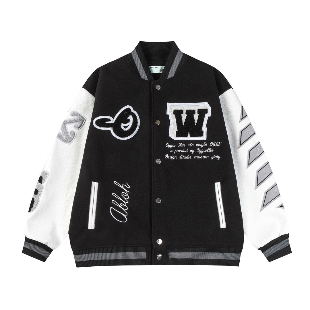 Off White Jacket Spring and Autumn OW Moon Letter Pattern Baseball Jacket Jacket