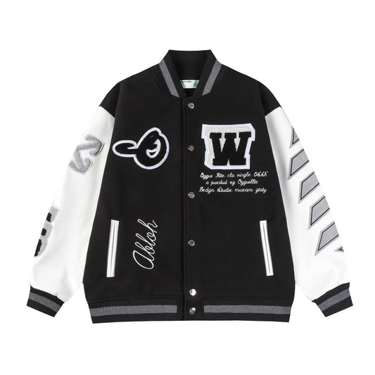 Off White Jacket Spring and Autumn OW Moon Letter Pattern Baseball Jacket Jacket