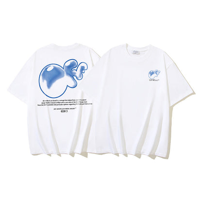 Off White T Shirts OW Bubble Letter Print Crew Neck Pullover Short Sleeves