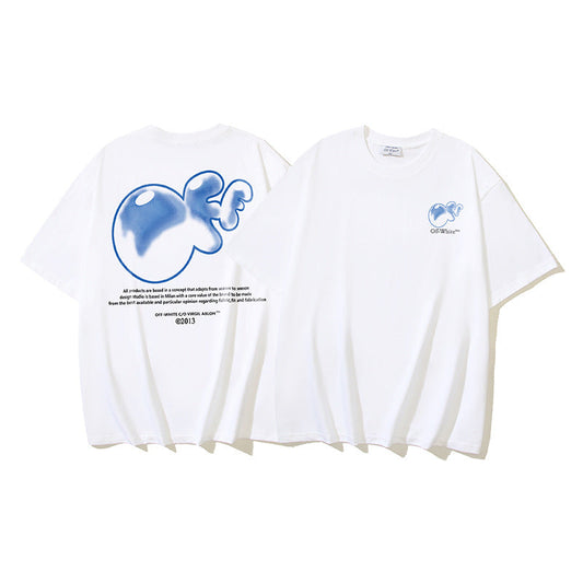 Off White T Shirts OW Bubble Letter Print Crew Neck Pullover Short Sleeves