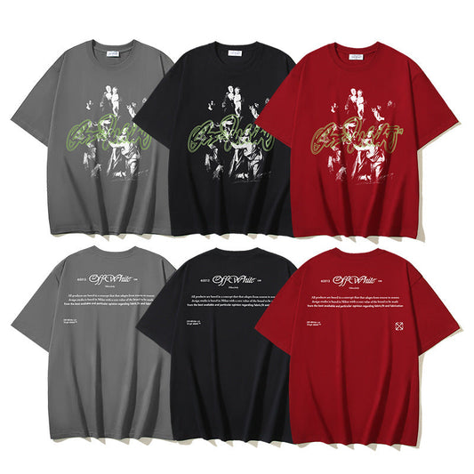 Off White T Shirts OW Vintage Oil Painting Portrait Crew Neck Pullover Short Sleeves