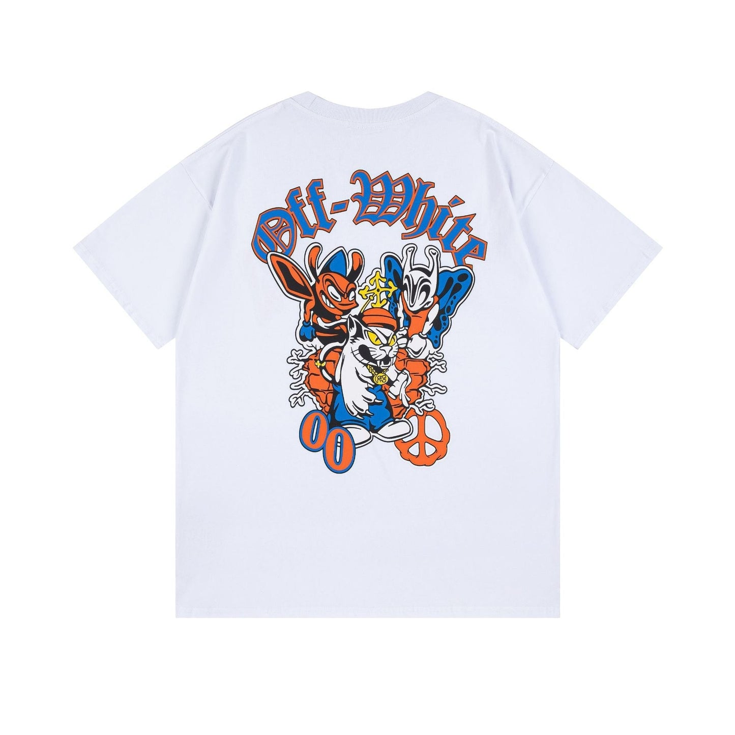 Off White T Shirts OW Cartoon Animal Pattern Crew Neck Pullover Short Sleeves