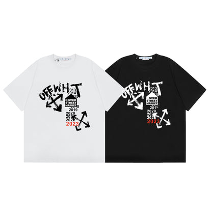 Off White T Shirts OW Square Letter Arrow Pattern Crew Neck Pullover Short Sleeves