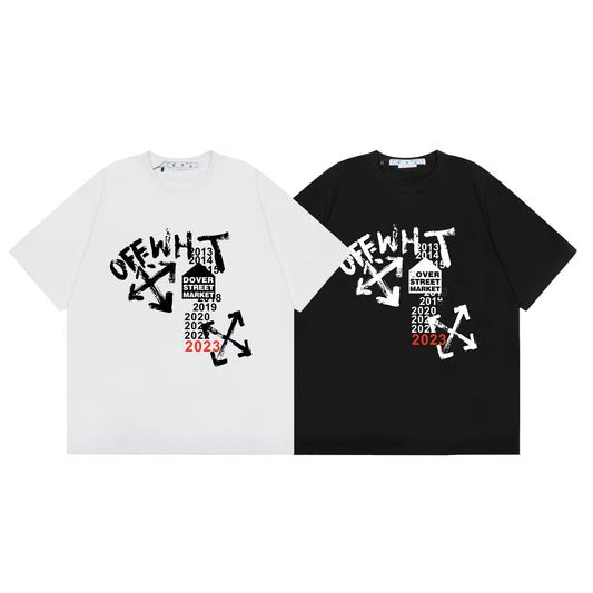 Off White T Shirts OW Square Letter Arrow Pattern Crew Neck Pullover Short Sleeves