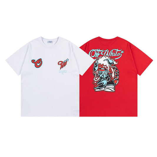 Off White T Shirts OW Cartoon Scorpion Pattern Crew Neck Pullover Short Sleeves