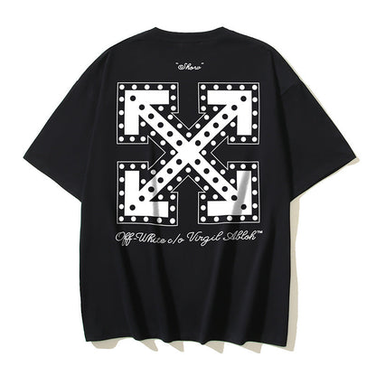 Off White T Shirts OW Polka Dot Letter Pattern Round Neck Pullover Short Sleeves