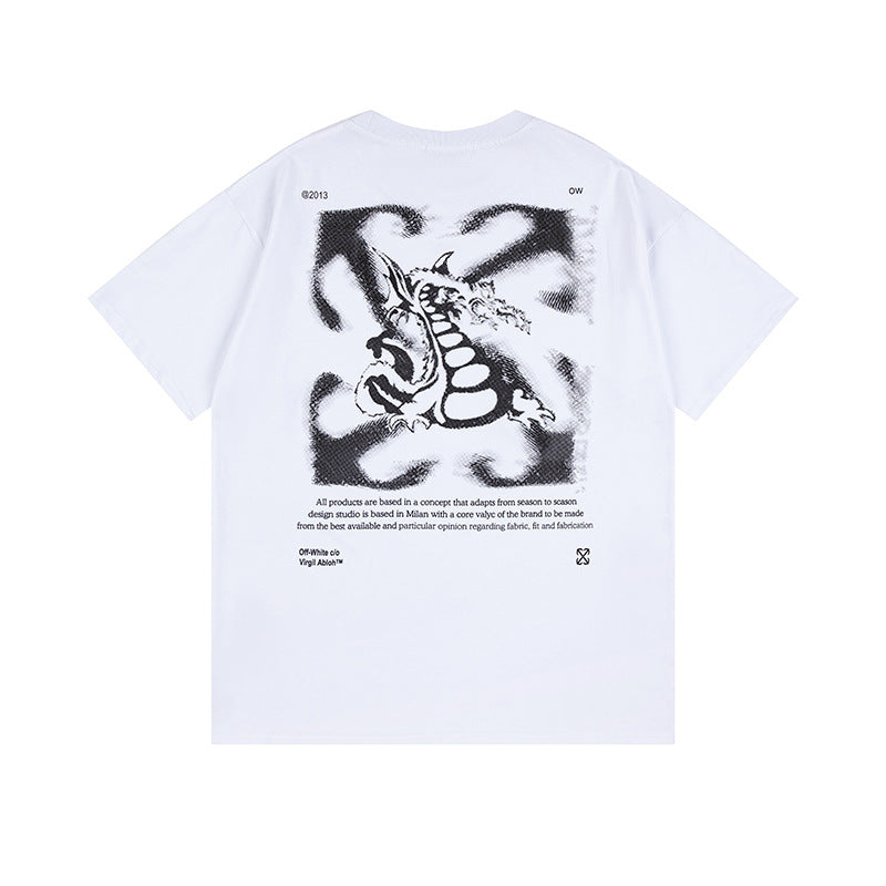 Off White T Shirts OW Dragon Arrow Pattern Crew Neck Pullover Short Sleeves