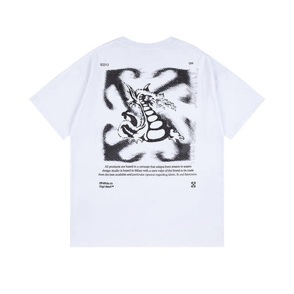 Off White T Shirts OW Dragon Arrow Pattern Crew Neck Pullover Short Sleeves