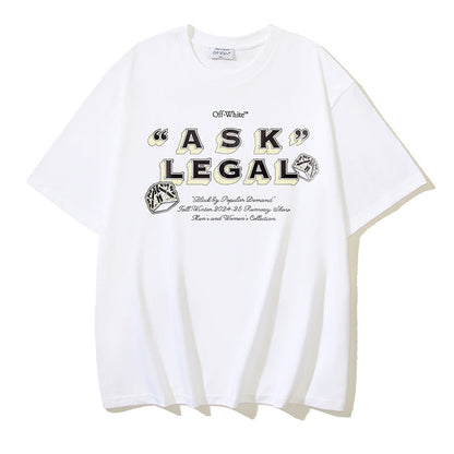 Off White T Shirts OW Polka Dot Letter Pattern Round Neck Pullover Short Sleeves