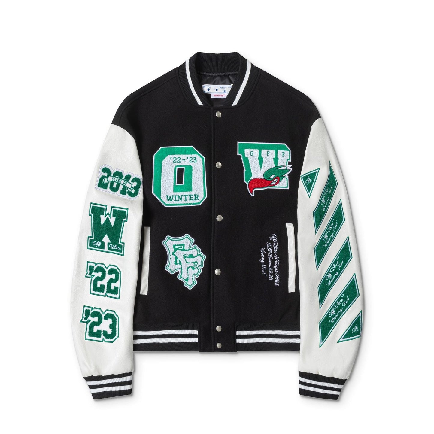 Off White Jacket Spring and Autumn OW Cartoon Bird Pattern Baseball Jacket Jacket