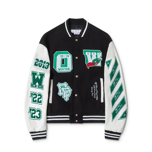 Off White Jacket Spring and Autumn OW Cartoon Bird Pattern Baseball Jacket Jacket