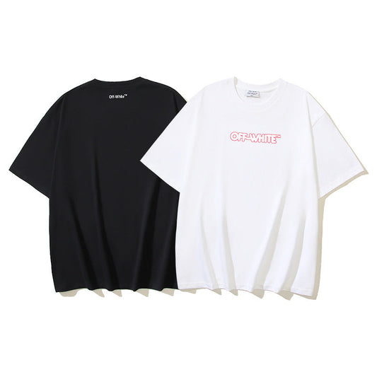 Off White T Shirts OW Red Edge Letter Pattern Crew Neck Pullover Short Sleeves