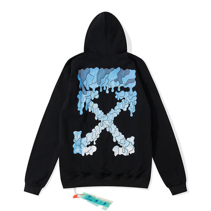 off White Hoodie Dissolved Water Drop Blue Gradient Arrow Hooded Sweater Thin Coat