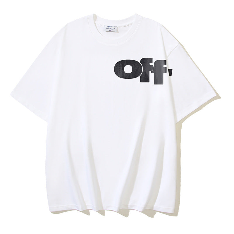 Off White T Shirts OW Letter Pattern Crew Neck Pullover Short Sleeves