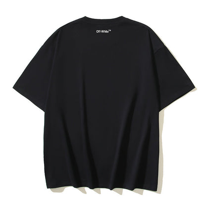 Off White T Shirts OW Red Edge Letter Pattern Crew Neck Pullover Short Sleeves