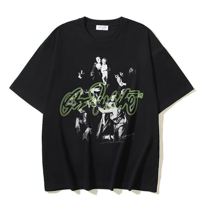 Off White T Shirts OW Vintage Oil Painting Portrait Crew Neck Pullover Short Sleeves