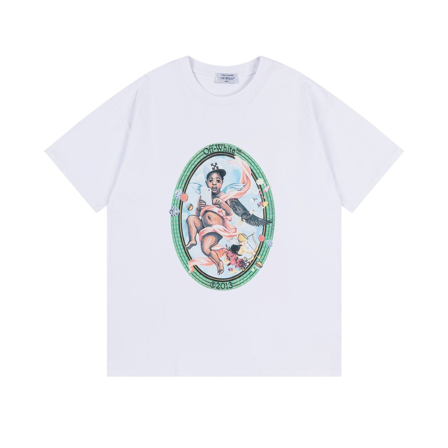 Off White T Shirts OW Baby Angel Pattern Crew Neck Pullover Short Sleeves