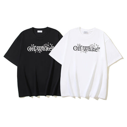 Off White T Shirts OW Branches Letter Print Crew Neck Pullover Short Sleeves