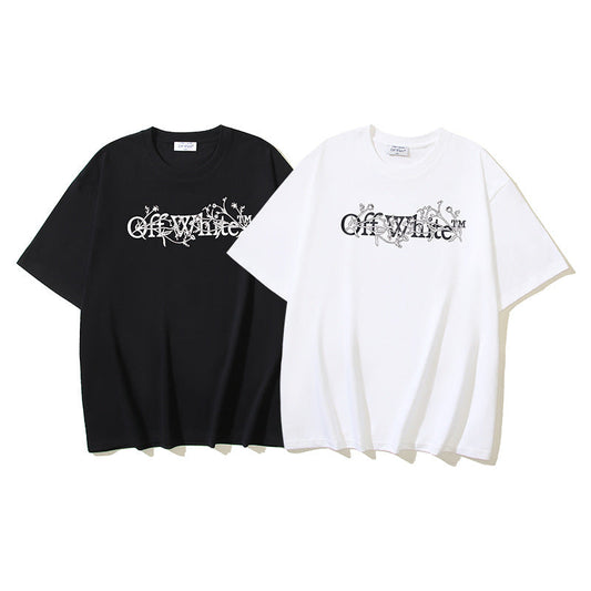 Off White T Shirts OW Branches Letter Print Crew Neck Pullover Short Sleeves