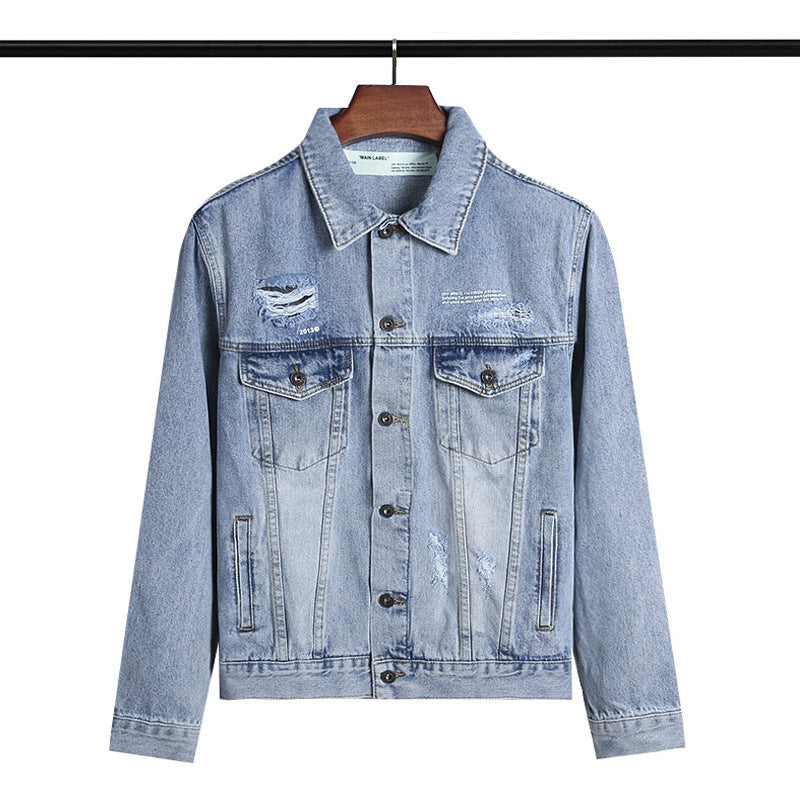 Off White Coats Embroidered Arrow Denim Jacket Casual Men And Women Loose Jacket
