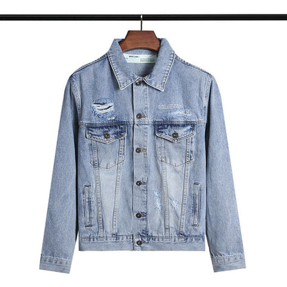 Off White Coats Embroidered Arrow Denim Jacket Casual Men And Women Loose Jacket