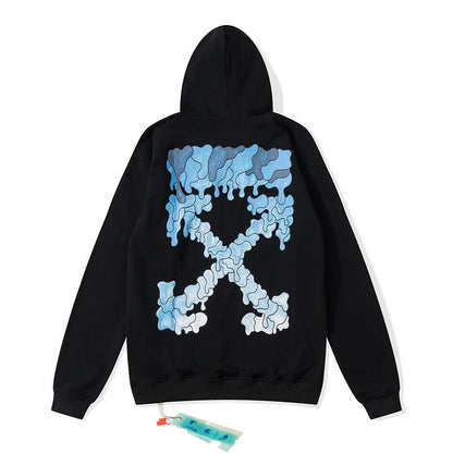 off White Hoodie Dissolved Water Drop Blue Gradient Arrow Hooded Sweater Thin Coat