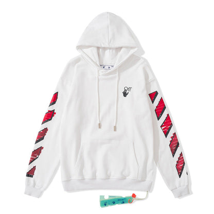 off White Hoodie Graffiti Hooded Sweater Ow Male and Female Couples Wear Coat