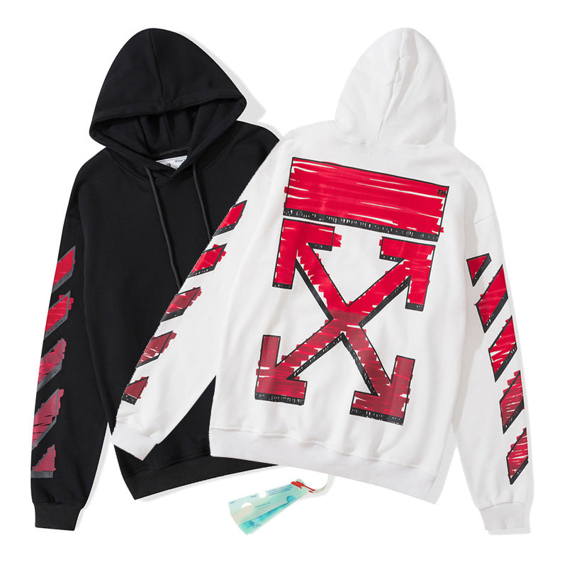 off White Hoodie Graffiti Hooded Sweater Ow Male and Female Couples Wear Coat
