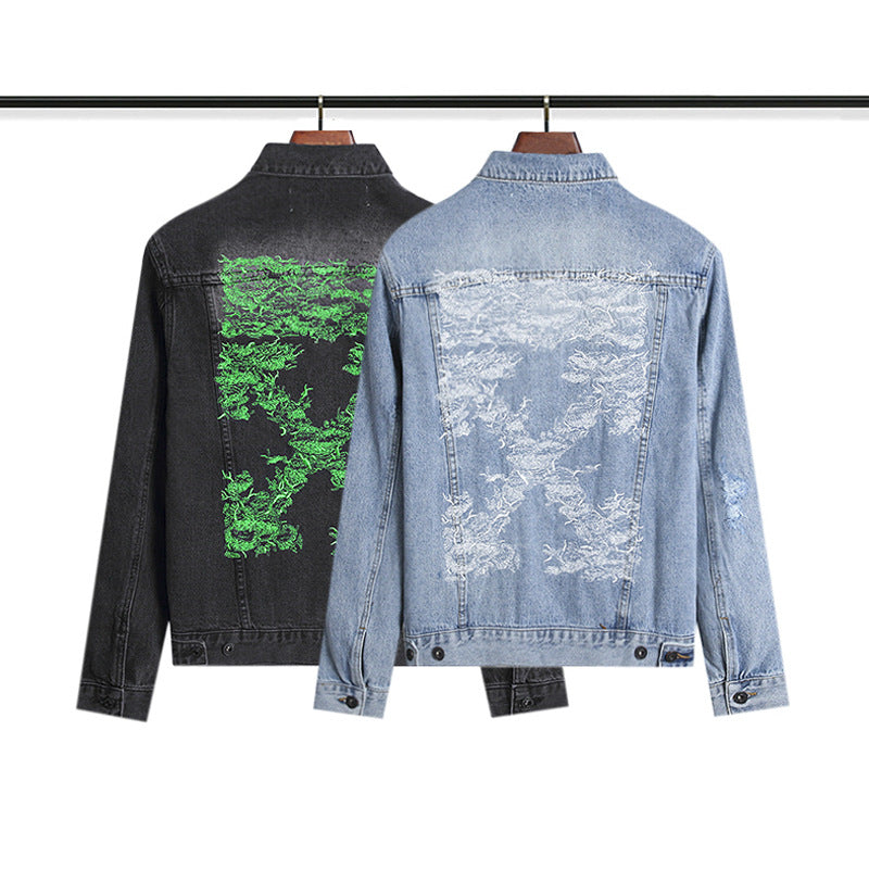 Off White Coats Embroidered Arrow Denim Jacket Casual Men And Women Loose Jacket