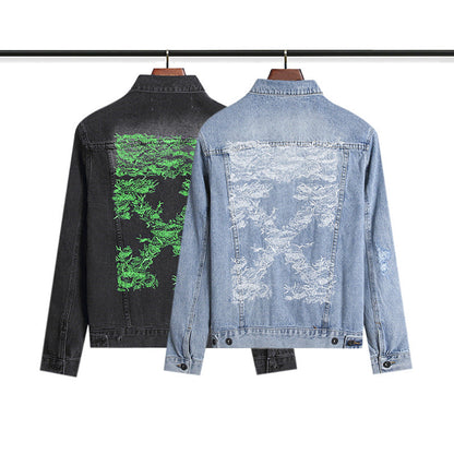 Off White Coats Embroidered Arrow Denim Jacket Casual Men And Women Loose Jacket