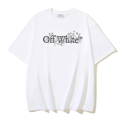 Off White T Shirts OW Branches Letter Print Crew Neck Pullover Short Sleeves