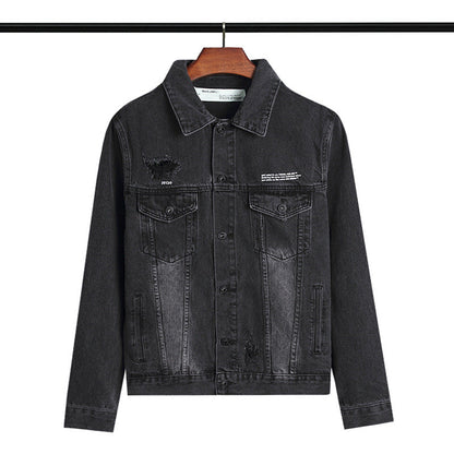 Off White Coats Embroidered Arrow Denim Jacket Casual Men And Women Loose Jacket