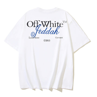 Off White T Shirts OW Letter Print Pattern Crew Neck Pullover Short Sleeves