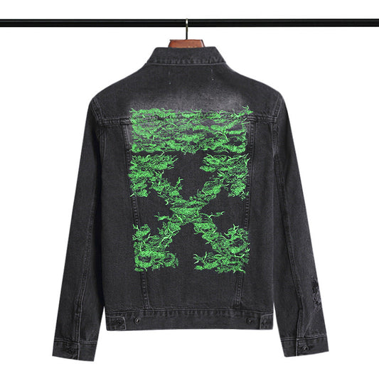 Off White Coats Embroidered Arrow Denim Jacket Casual Men And Women Loose Jacket