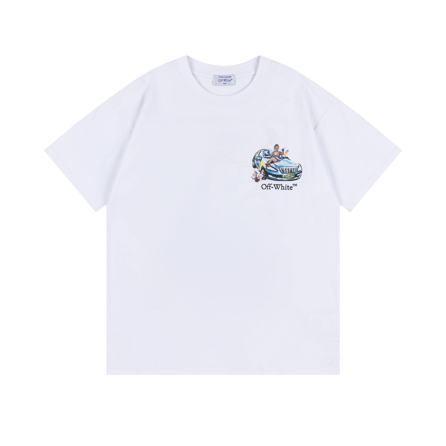 Off White T Shirts OW Angel Car Pattern Crew Neck Pullover Short Sleeves