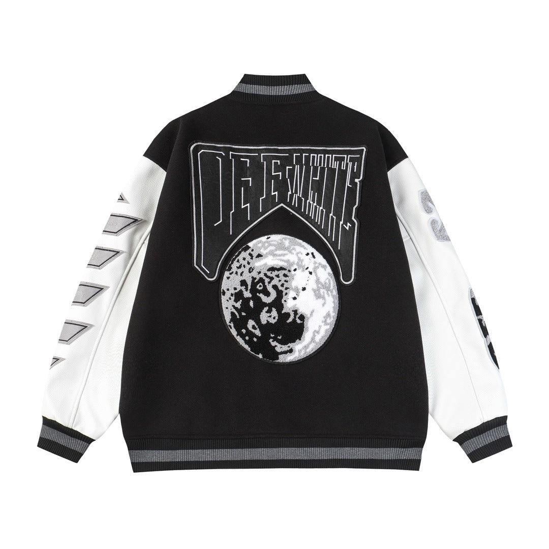 Off White Jacket Spring and Autumn OW Moon Letter Pattern Baseball Jacket Jacket