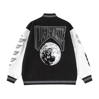 Off White Jacket Spring and Autumn OW Moon Letter Pattern Baseball Jacket Jacket