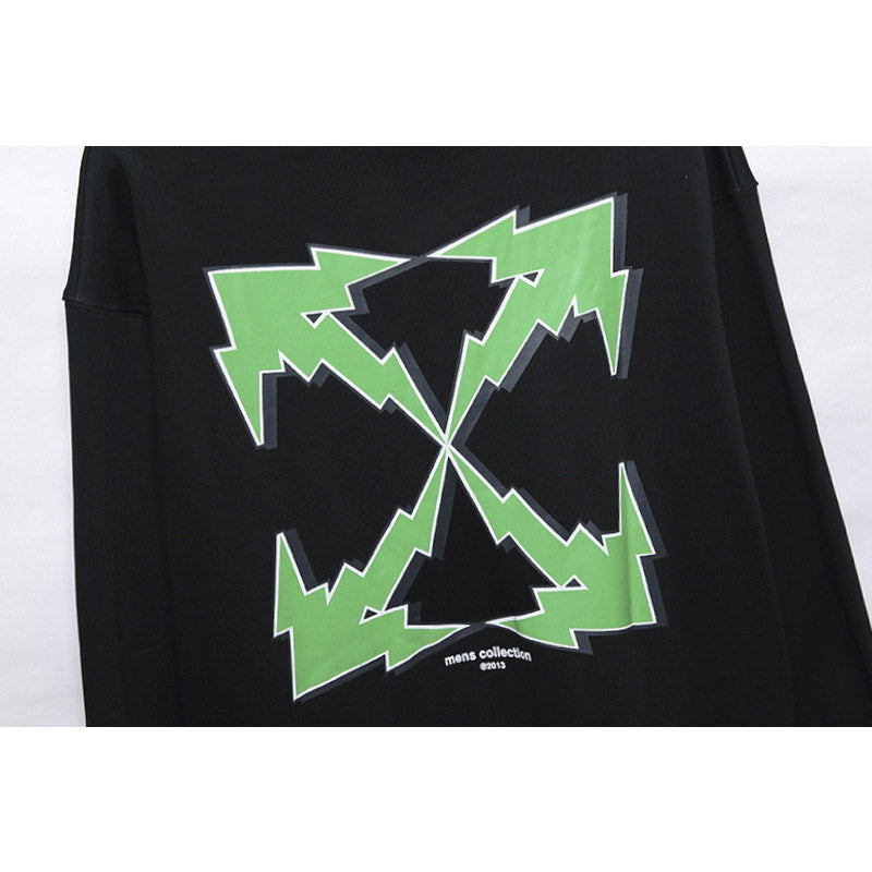 off White Hoodie Green Arrow Print Pullover Loose Hooded Sweater
