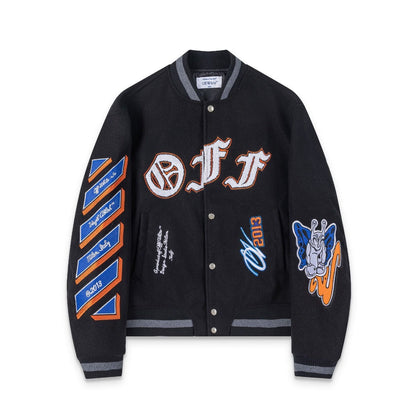 Off White Jacket Spring and Autumn OW Cartoon Animal Pattern Baseball Jacket Jacket